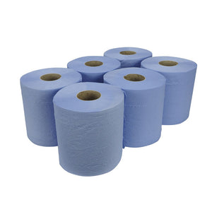 2 Ply Blue Embossed Centre Feed Rolls - Case Of 6